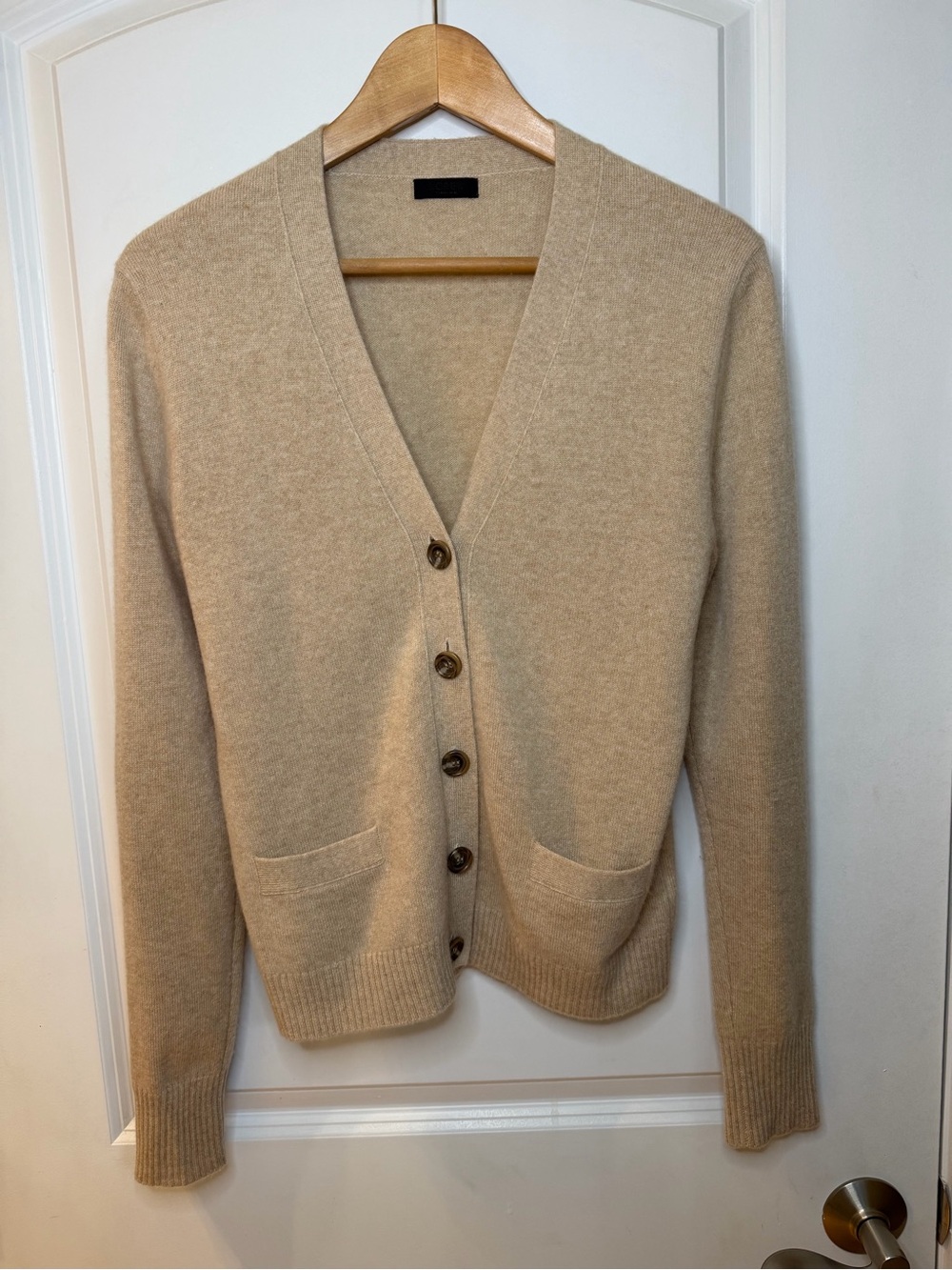 Vintage J Crew Collection Beige V-Neck Button Cardigan cashmere Sweater, size S